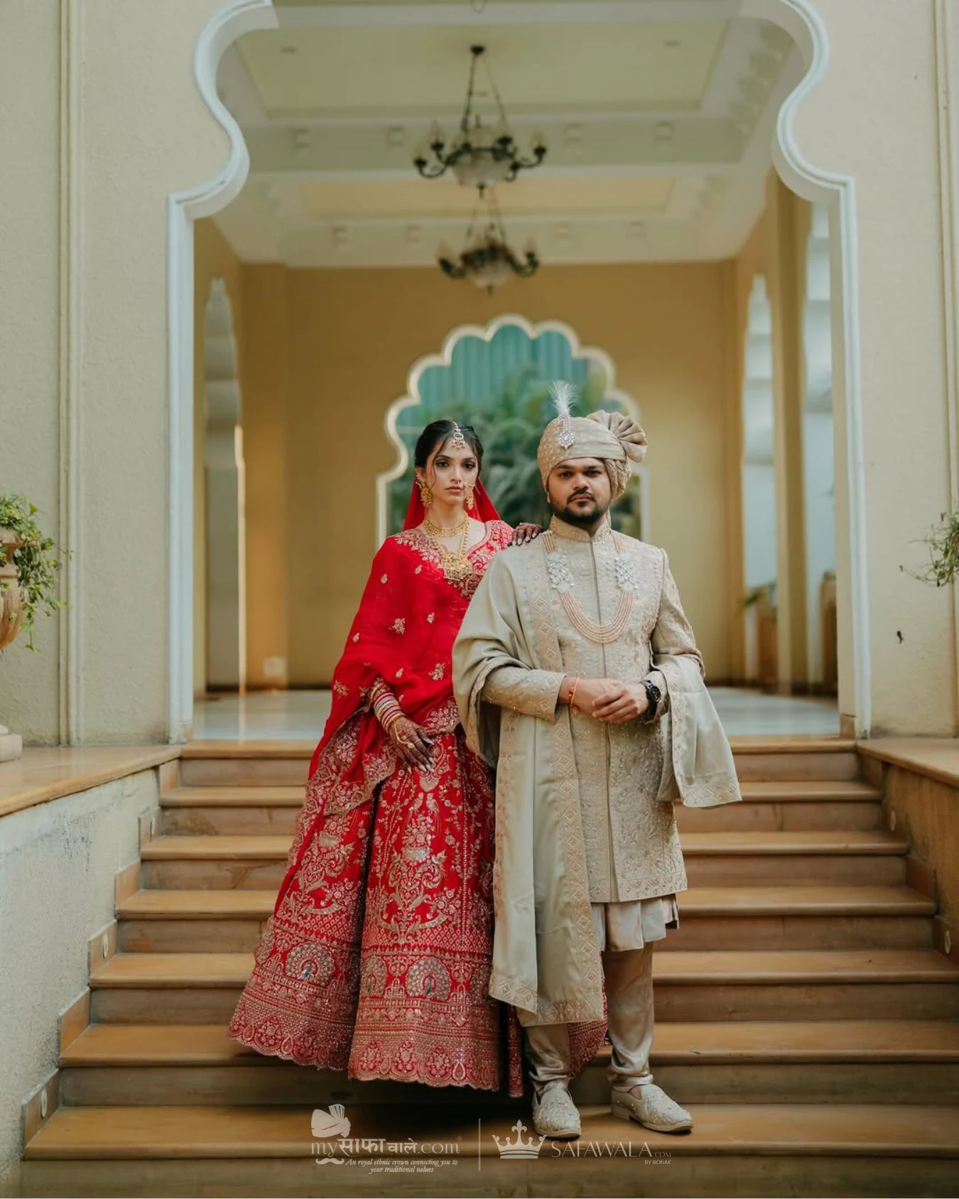 Coordinated ivory wedding pagdis for a formal celebration for Dharavandhoo
